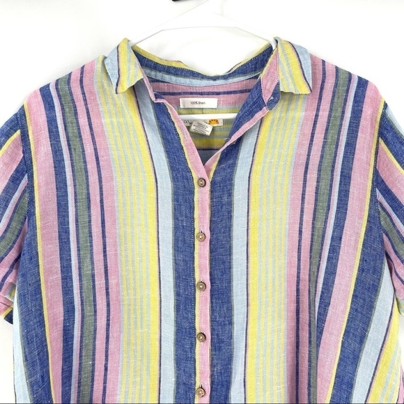 C&C California 100% Linen Multicolor Striped Button Down Top - Picture 3 of 6